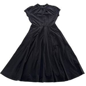 eShakti Dress Womens 0 Black Fit Flare Keyhole Cotton Spandex Short Sleeve